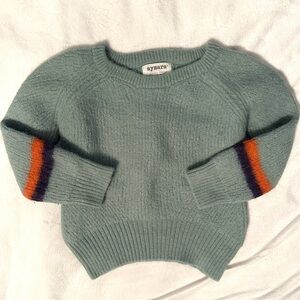 Aymara Peru Baby Alpaca Blend Soft Kids Sweater 6Y Boys Green w/ Stripe Sleeve